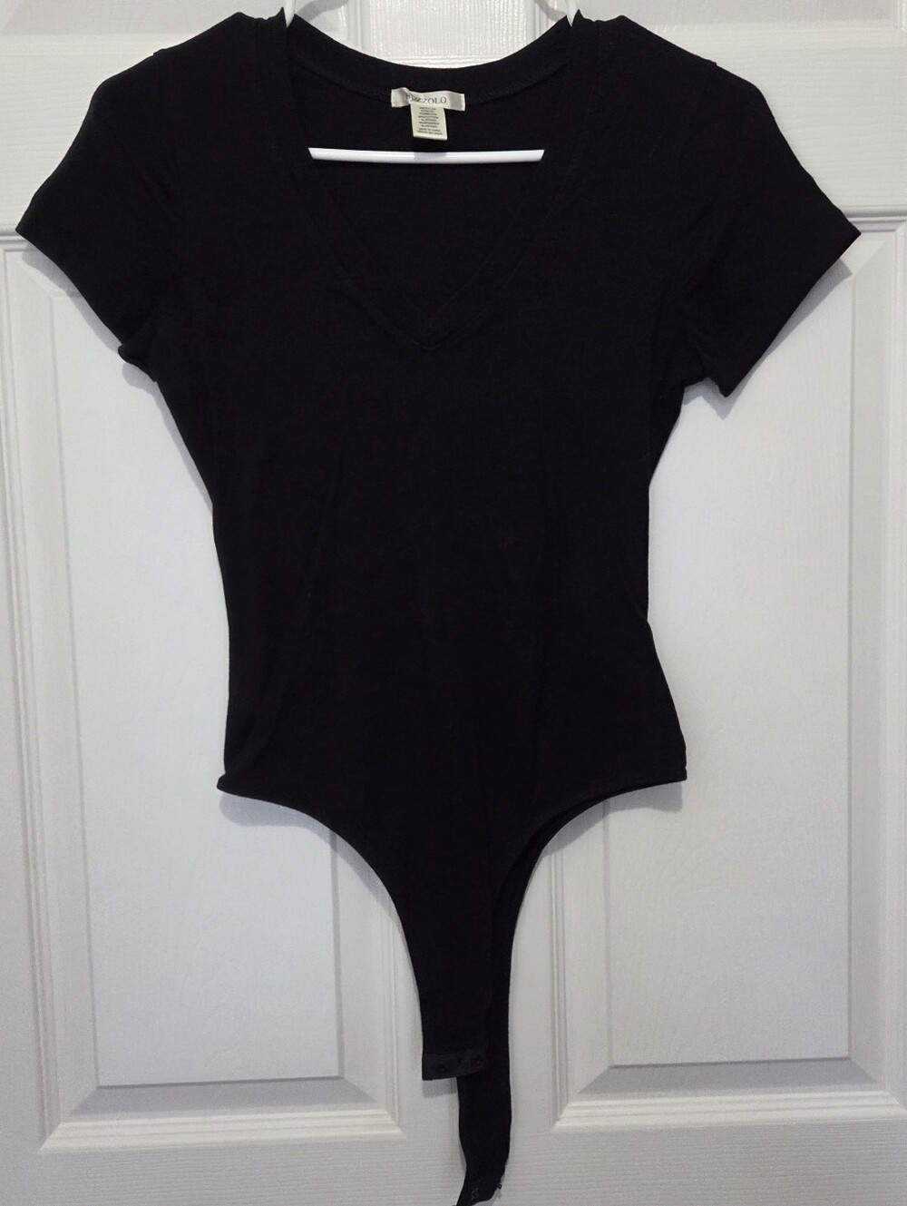 Bozzolo Black V-Neck Short Sleeve Cotton Blend Bodysuit Size Medium